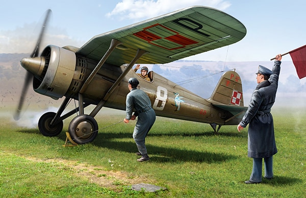 IBG 32005 PZL P.11c avec pilote et équipage au sol 1/32