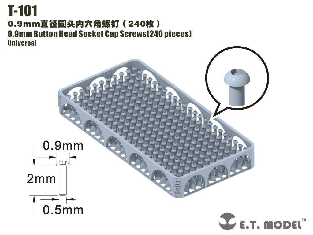 Vis à tête cylindrique creuse ET modèle T-101, 0,9 mm, 240 pièces