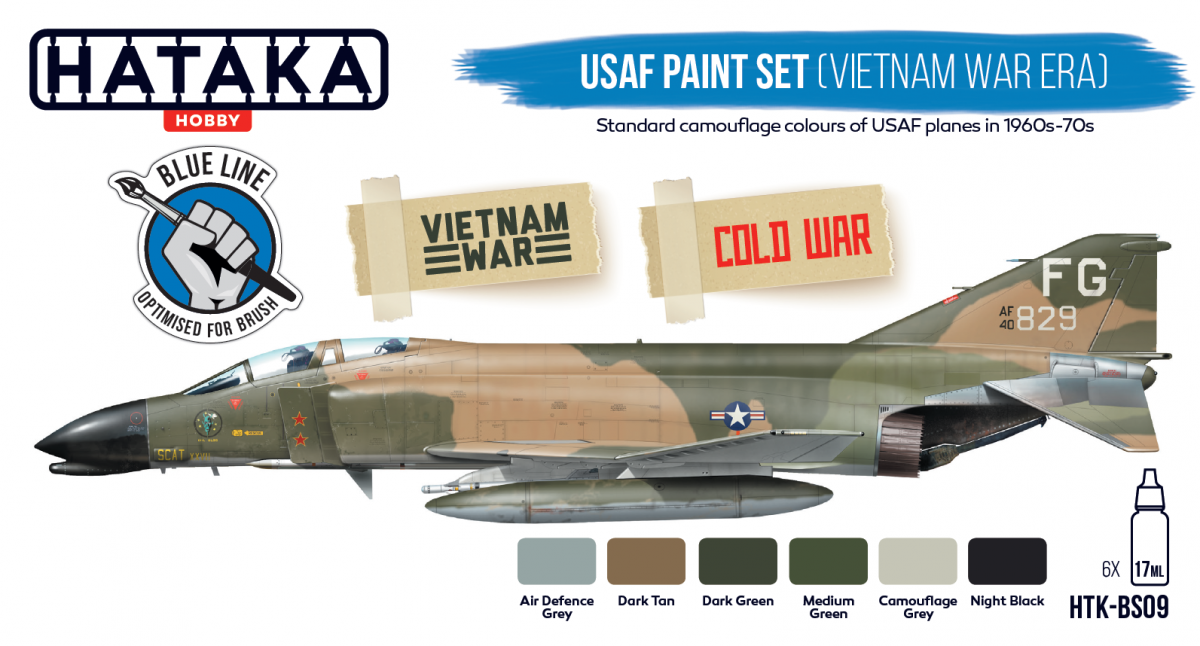 Hataka HTK-BS09 Ensemble de peinture USAF de l'époque de la guerre du Vietnam 6x17 ml