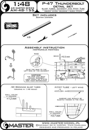 Master AM-48-155 P-47 Thunderbolt - kit de détails - armement, tube de Pitot, viseur 1/48 – Bild 3