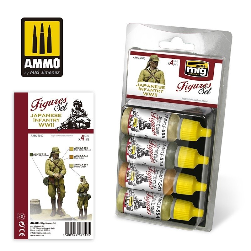 Munitions de Mig Jimenez 7040, figurines d'infanterie japonaise de la Seconde Guerre mondiale, lot de 4 x 17 ml