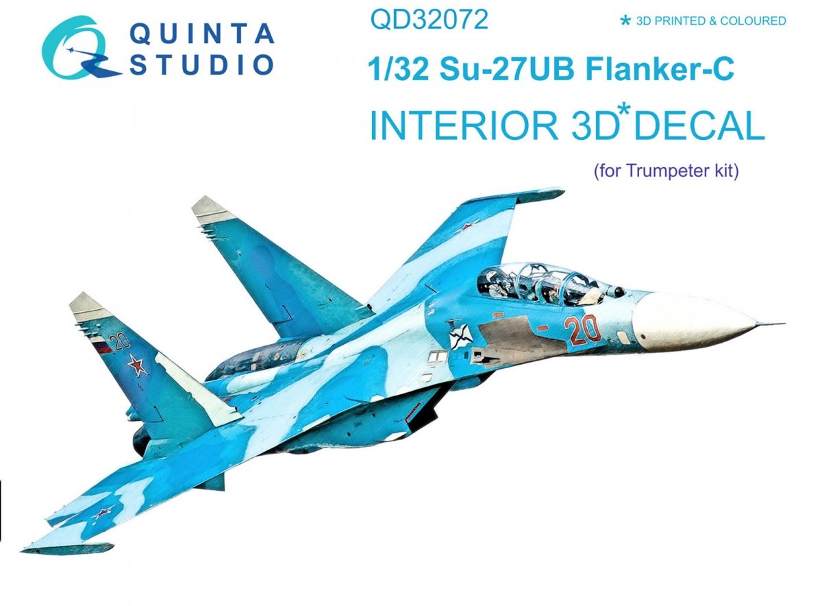 Intérieur imprimé en 3D et coloré sur papier décalcomanie Quinta Studio QD32072 Su-27UB (pour maquette Trumpeter) 1/32