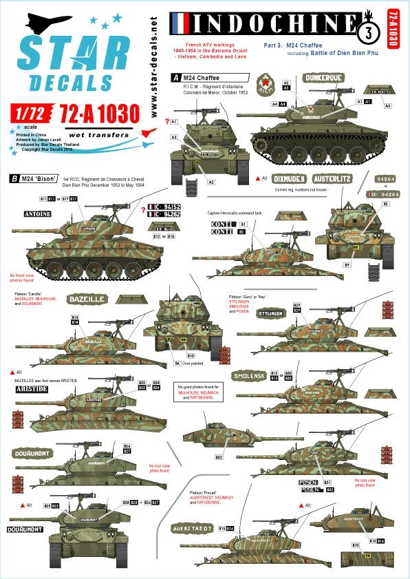 Star Decals 72-A1030 Indochine n° 2. M24 Chaffee / Bison 1/72