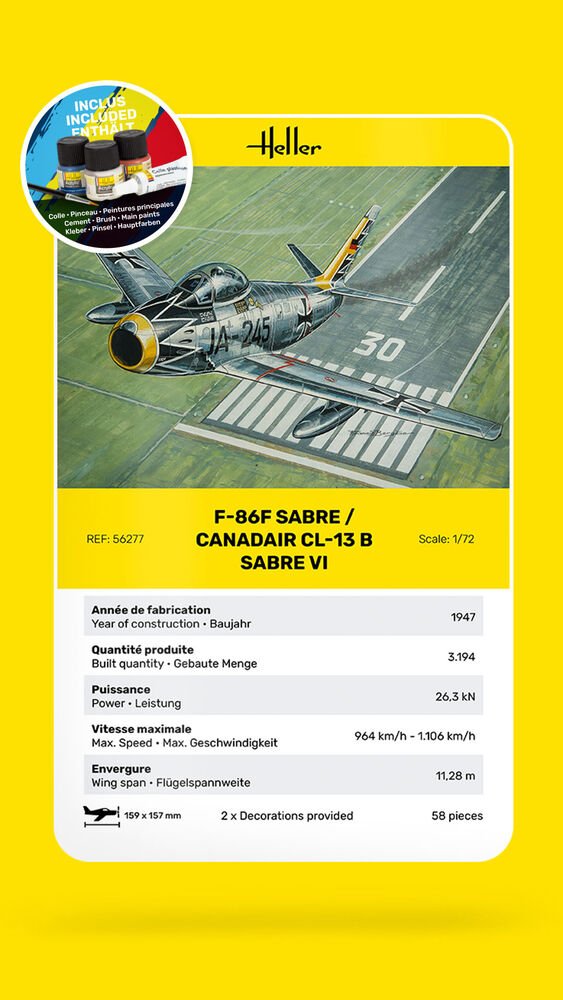 Heller 56277 F-86F SABRE / CANADAIR CL-13 B SABRE VI - Kit de démarrage 1/72 – immagine 7
