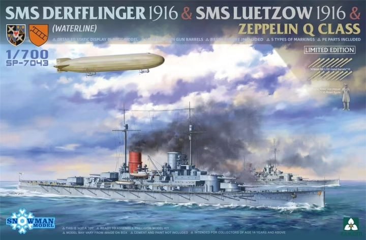 Takom SP-7043 SMS Derfflinger 1916 + SMS Lützow 1916 + Zeppelin Q-class (Waterline) Édition limitée 1/700