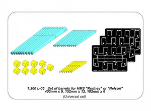 Ensemble de canons Aber 200L-05 pour HMS Rodney ou Nelson - 405 mm x 9, 152 mm x 12, 102 mm x 6 1/200  – imagen 6