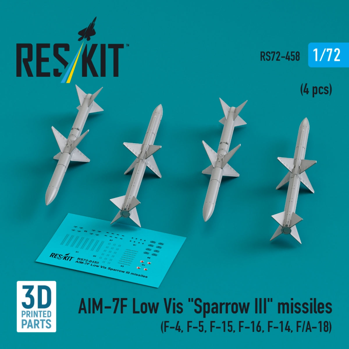 Missiles AIM-7F Low Vis « Sparrow III » (4 pièces) (Impression 3D) 1/72