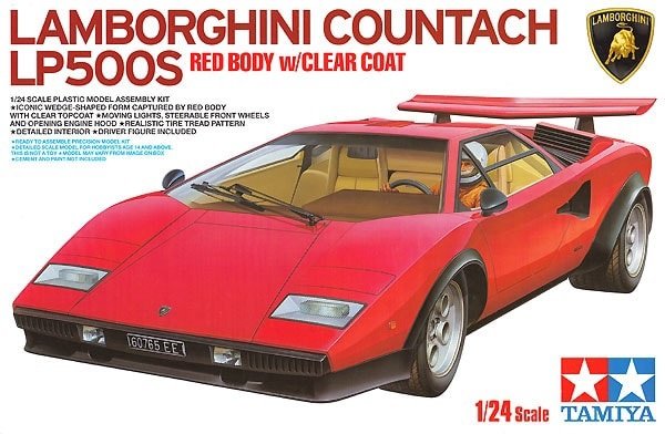 Tamiya 25419 Lamborghini Countach LP500S Carrosserie rouge avec vernis transparent 1/24
