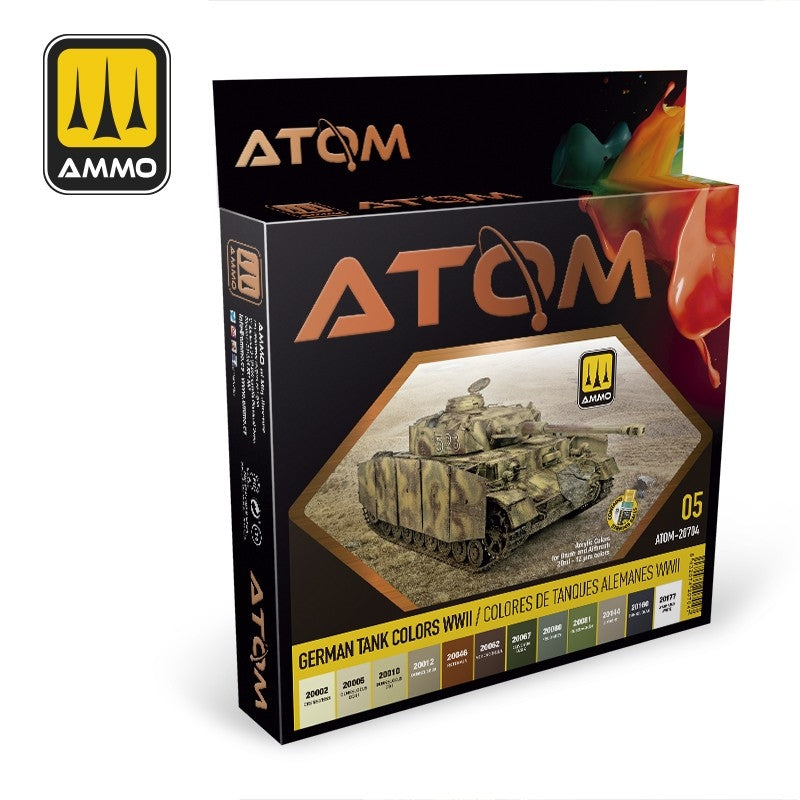 AMMO of Mig Jimenez ATOM 20704 Couleurs des chars allemands Seconde Guerre mondiale, lot de 12 cartouches de 20 ml