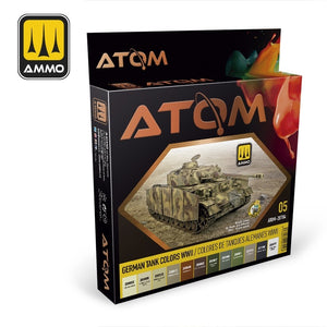AMMO of Mig Jimenez ATOM 20704 Couleurs des chars allemands Seconde Guerre mondiale, lot de 12 cartouches de 20 ml