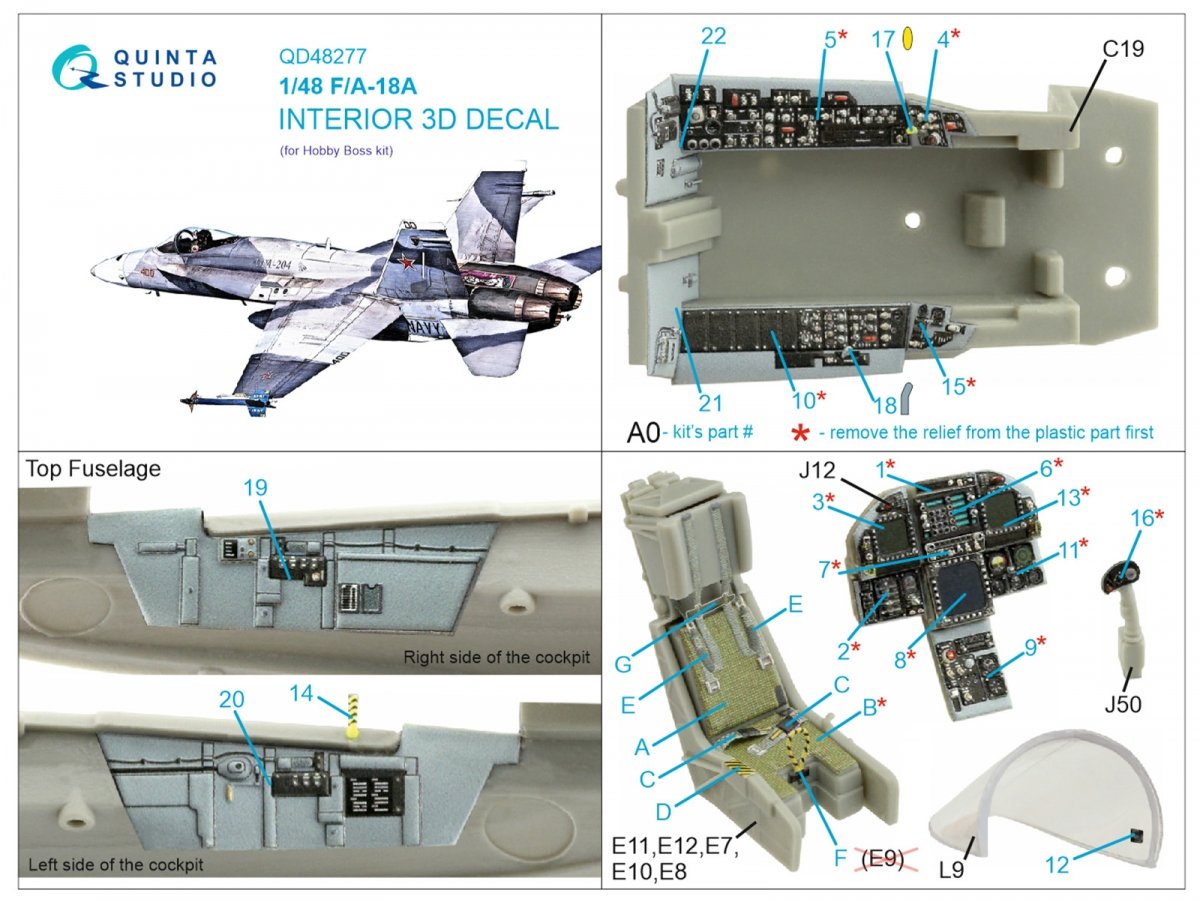 Intérieur imprimé en 3D et coloré sur papier décalcomanie Quinta Studio QD48277 F/A-18A (HobbyBoss) 1/48 – image 2