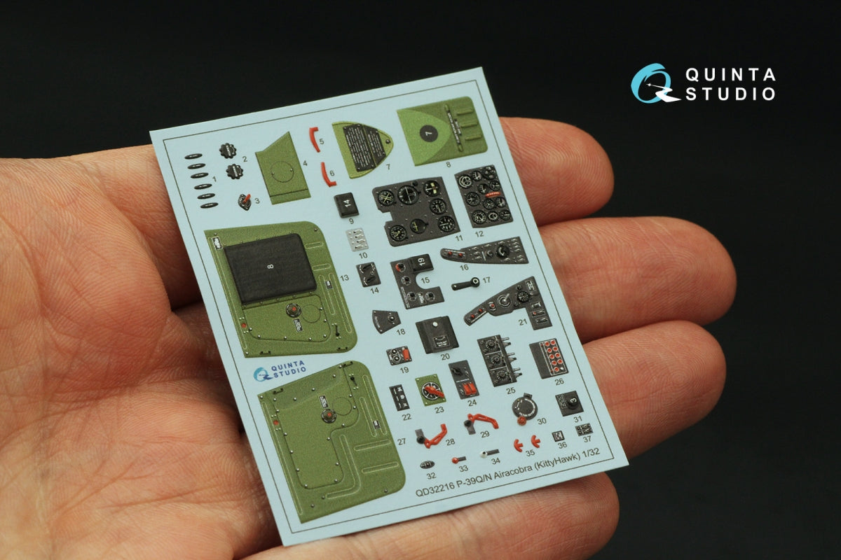 Intérieur coloré imprimé en 3D sur papier décalcomanie (KittyHawk) pour P-39Q/N Airacobra de Quinta Studio QD32216, échelle 1/32 – Bild 3