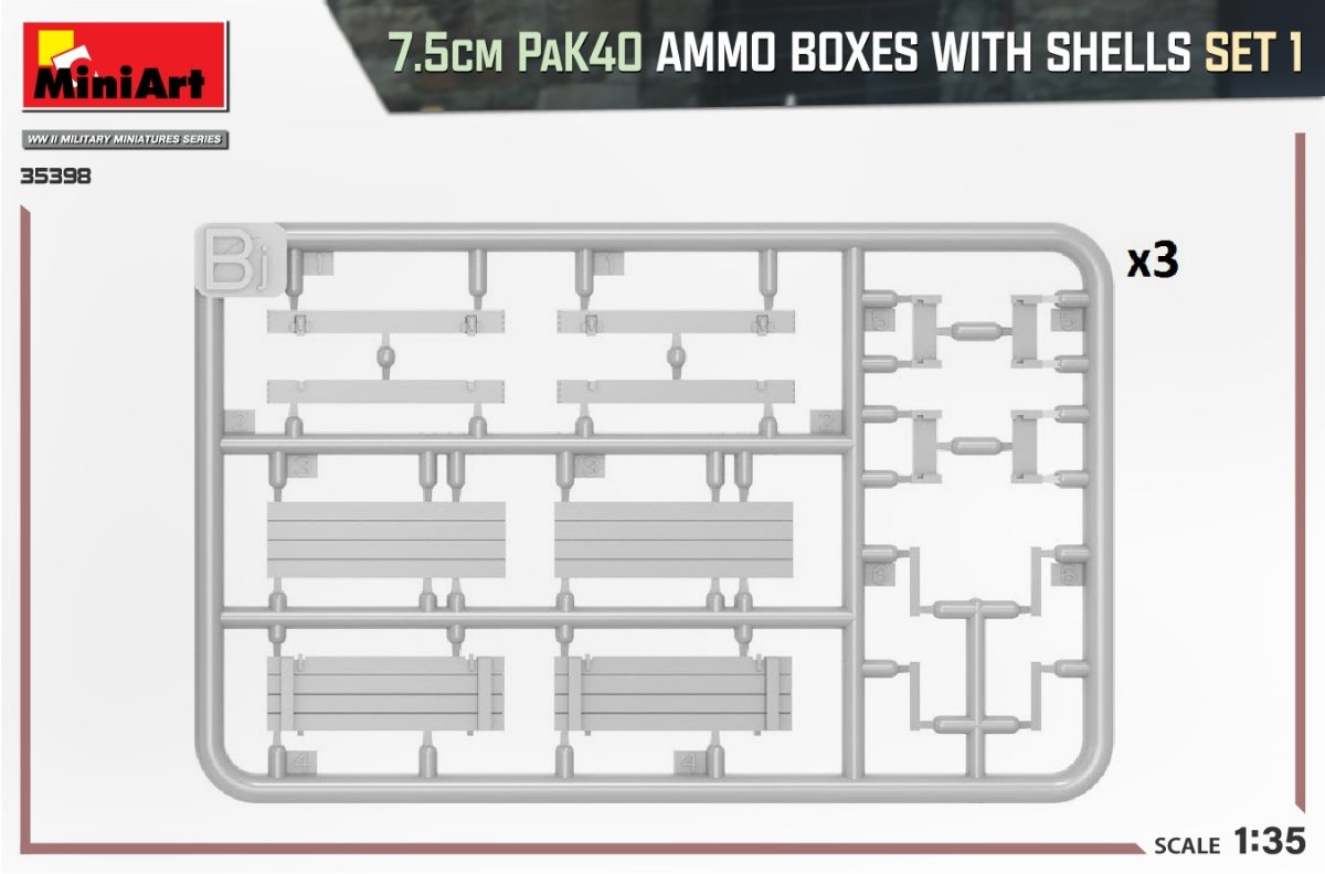 MiniArt 35398 Boîtes de munitions PaK40 de 7,5 cm avec cartouches, lot de 1, échelle 1/35 – Bild 4
