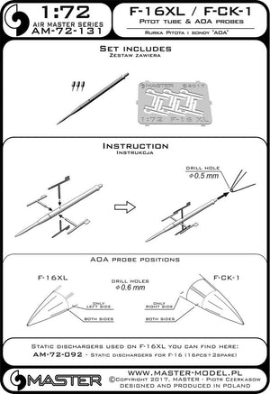 Master AM-72-131 F-16XL / F-CK-1 Prototypes Tube Pitot et sondes AOA (1/72) – image 4