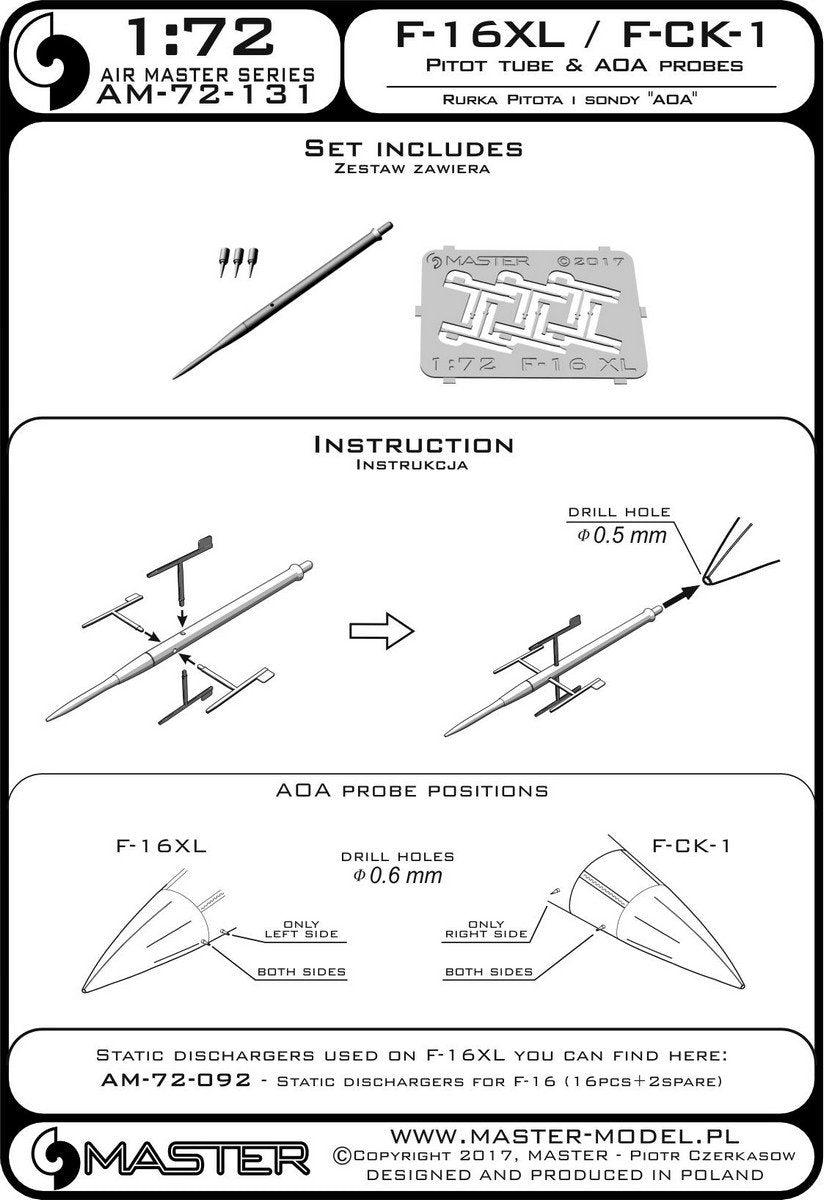 Master AM-72-131 F-16XL / F-CK-1 Prototypes Tube Pitot et sondes AOA (1/72) – image 4