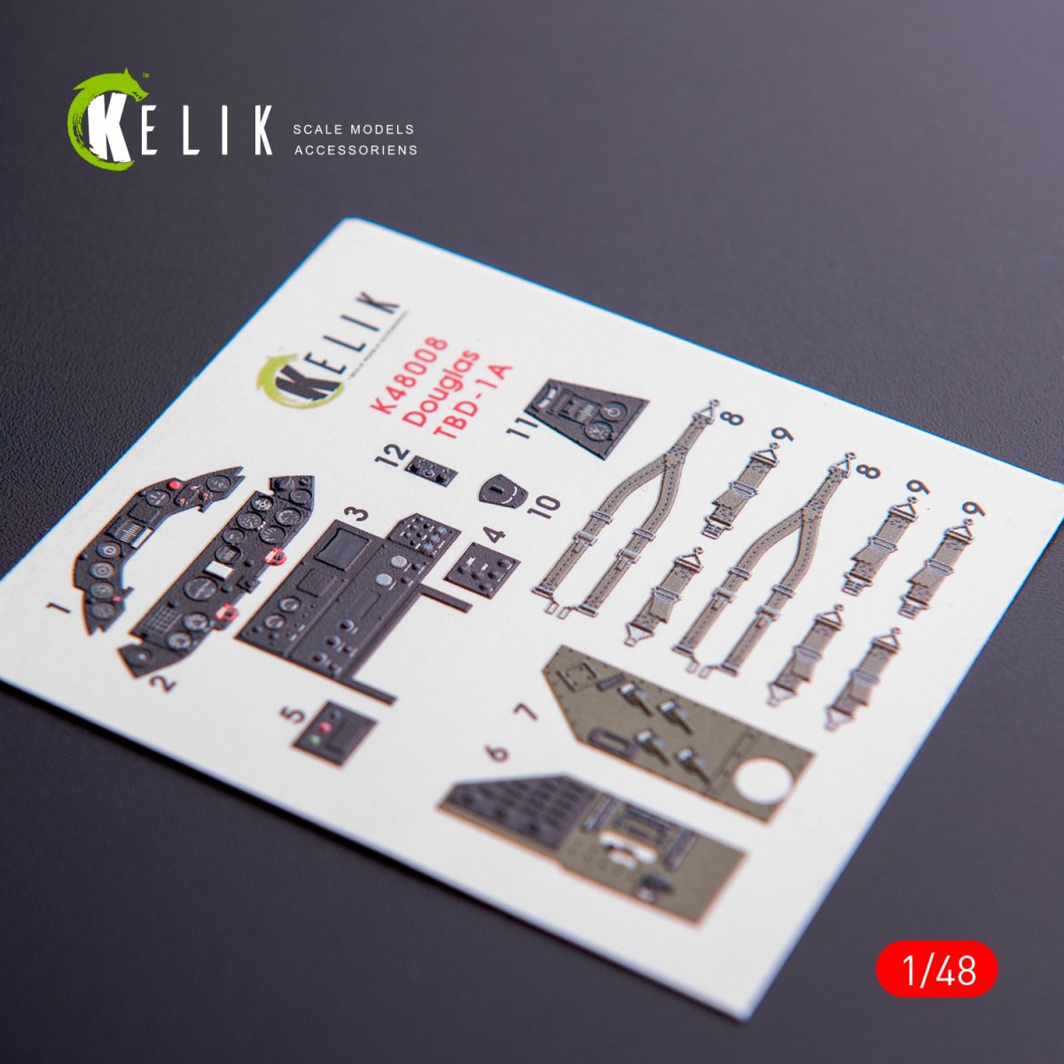 KELIK K48008 TBD-1A DÉCALCOMANIES 3D INTÉRIEURES DOUGLAS POUR MAQUETTE DE MODÈLE GREAT WALL 1/48