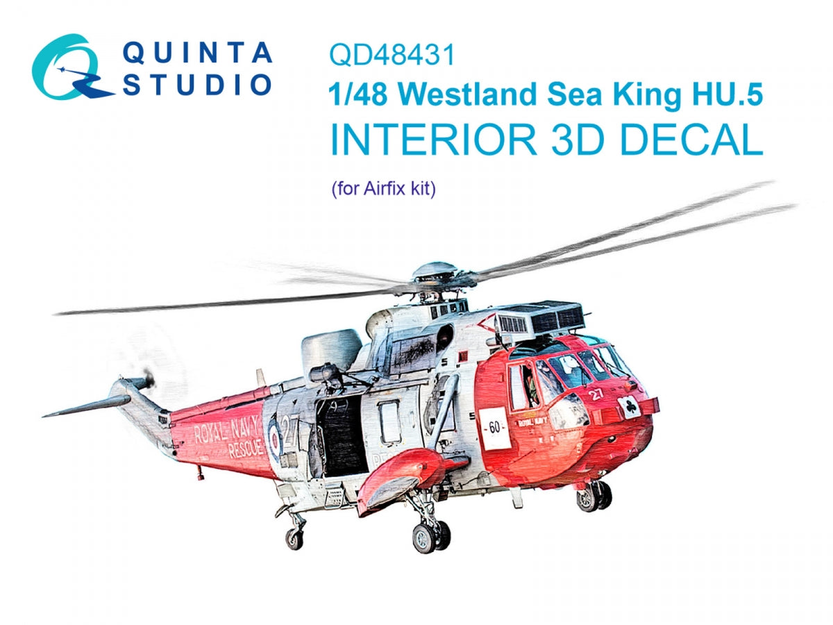 Intérieur imprimé en 3D et coloré sur papier décalcomanie Quinta Studio QD48431 Westland Sea King HU.5 (Airfix) 1/48