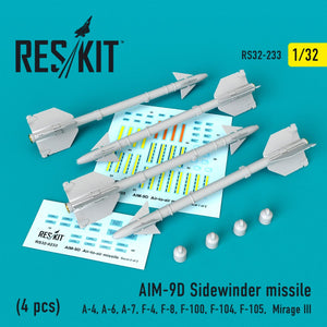 RESKIT RS32-0233 MISSILES AIM-9D SIDEWINDER (4 PIÈCES) 1/32