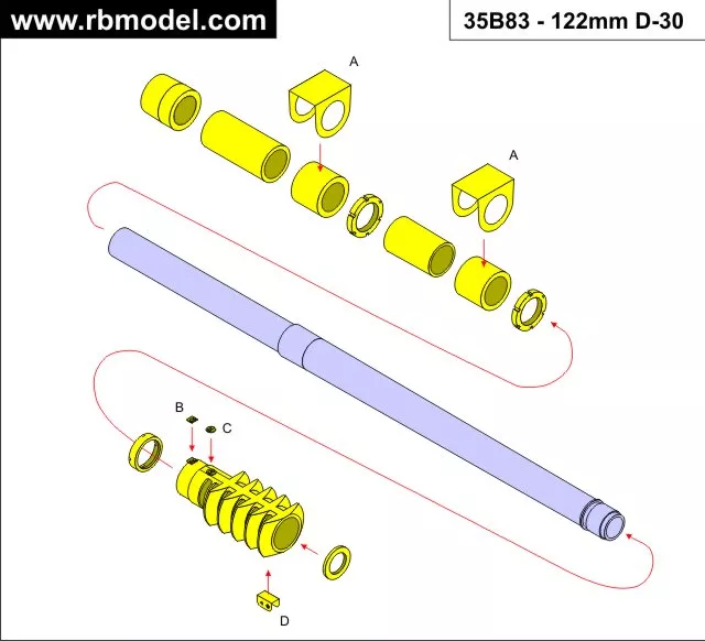 RB Modèle 35B83 122mm L/38 D-30 SPG T-34 / D-30 Obusier de 122 mm D-30 1/35  – image 3