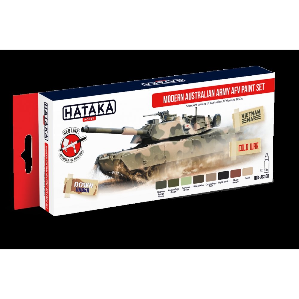 Ensemble de peinture Hataka Hobby HTK-AS108 pour véhicules blindés de combat de l'armée australienne moderne (8 x 17 ml)