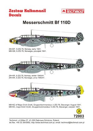 Techmod 72003 - Messerschmitt Bf 110D 1/72 – imagen 2