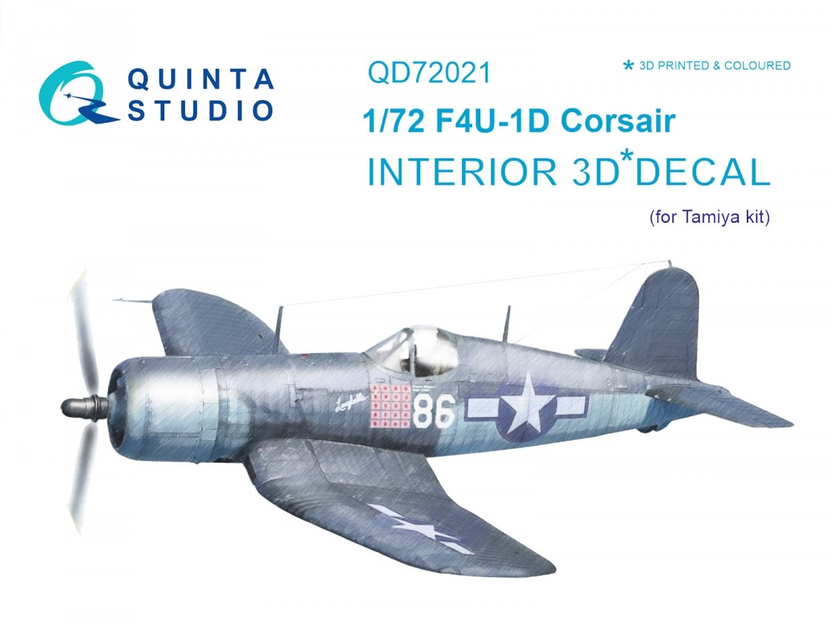 Intérieur imprimé en 3D et coloré sur papier décalcomanie Quinta Studio QD72021 F4U-1D Corsair (pour maquette Tamiya) au 1/72