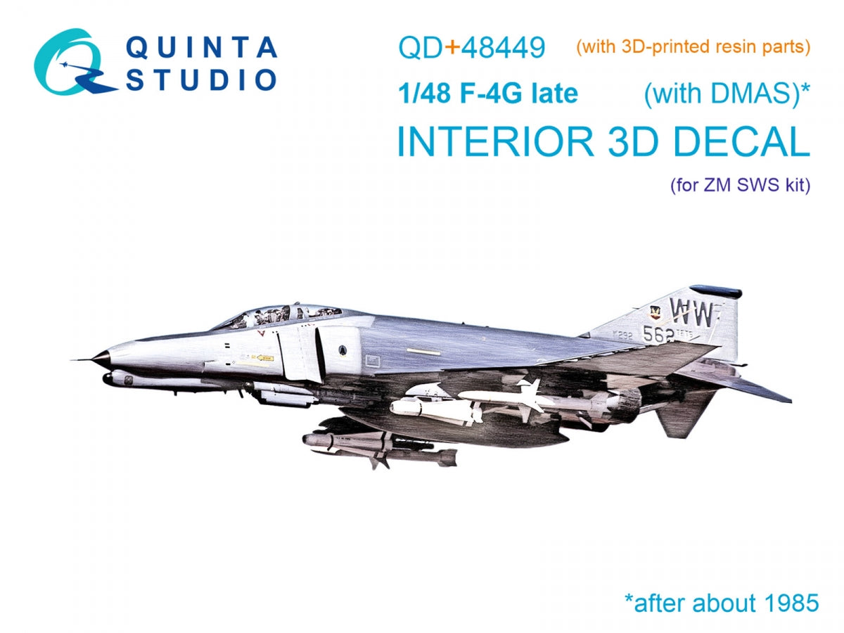Intérieur imprimé en 3D et coloré sur papier décalcomanie (Zoukei Mura SWS) pour F-4G (version tardive) de Quinta Studio QD+48449 (avec pièces en résine imprimées en 3D) à l&amp;#39;échelle 1/48