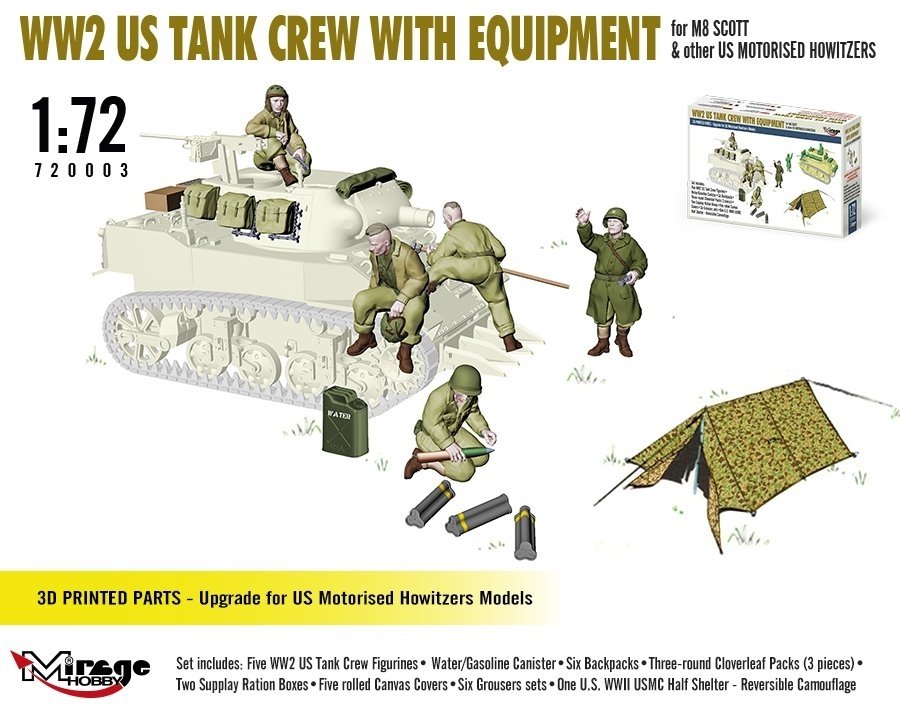 Mirage Hobby 720003 Équipage de char américain de la Seconde Guerre mondiale avec équipement pour M8 Scott et autres obusiers motorisés américains 1/72