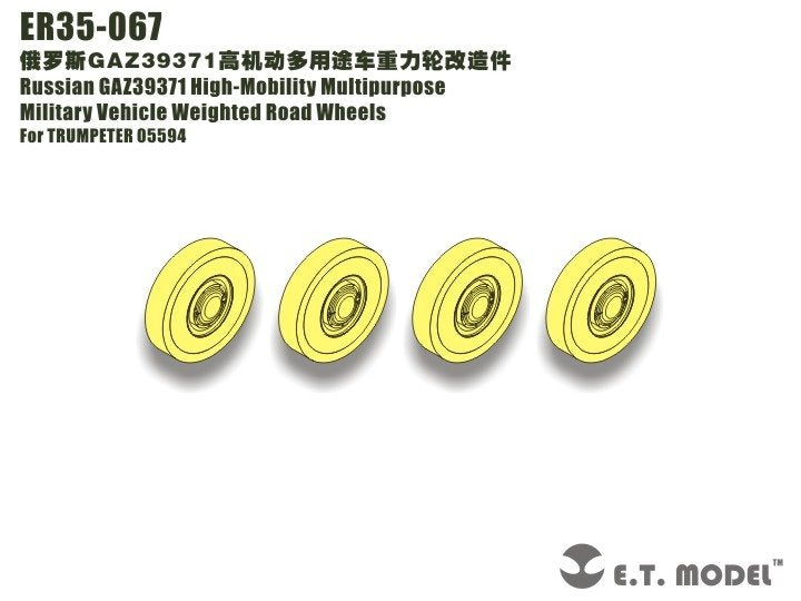 Roues de route lestées pour véhicule militaire polyvalent à haute mobilité russe GAZ39371 (modèle ET ER35-067) - Compatible avec la maquette TRUMPETER 05594 au 1/35