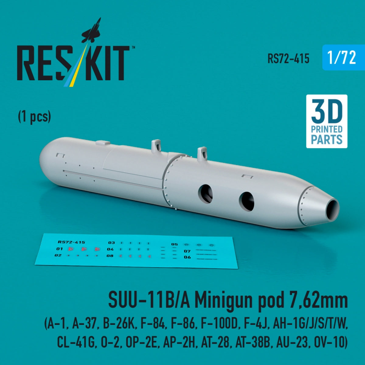 RESKIT RS72-0415 SUU-11B/A Minigun pour calibre 7,62 mm (1 pièce) (impression 3D) 1/72