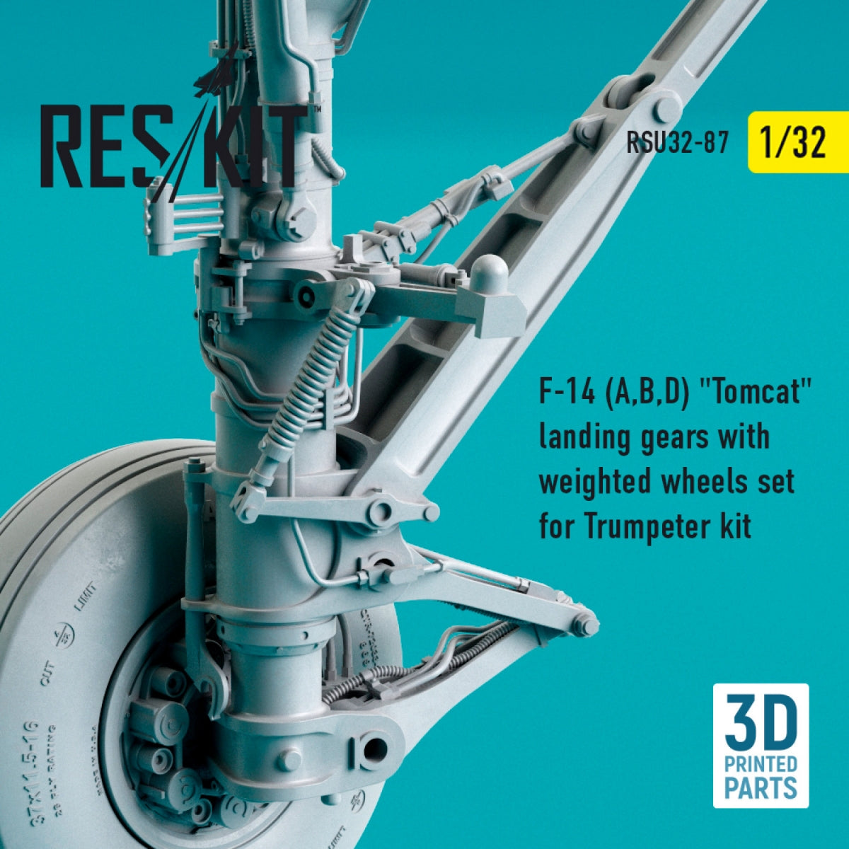 RESKIT RSU32-0087 F-14 (A,B,D) « TOMCAT » : train d&amp;#39;atterrissage avec roues lestées pour maquette Trumpeter (impression 3D) 1/32 – Bild 3
