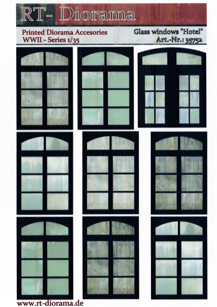 RT-Diorama 35752 Printed Accessories: Glass windows &amp;quot;Hotel&amp;quot; 1/35