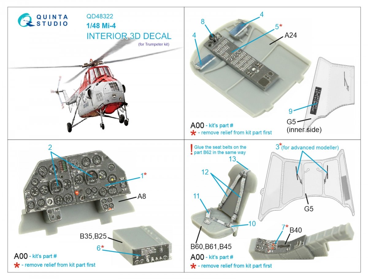 Intérieur imprimé en 3D et coloré pour Mi-4 (Trumpeter) par Quinta Studio QD48322, échelle 1/48 – Bild 2