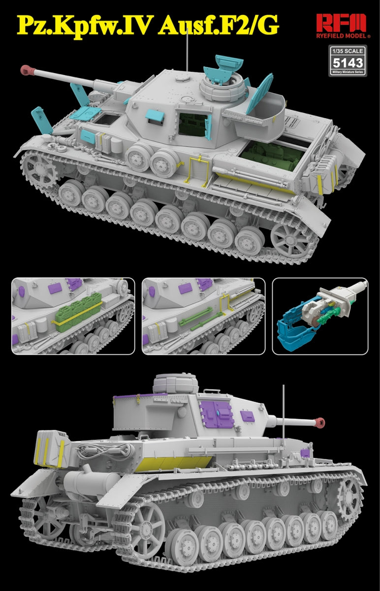 Maquette Rye Field 5143 Pz.Kpfw.IV Ausf.F2/G avec moteur et chenilles fonctionnelles, échelle 1/35 – image 2