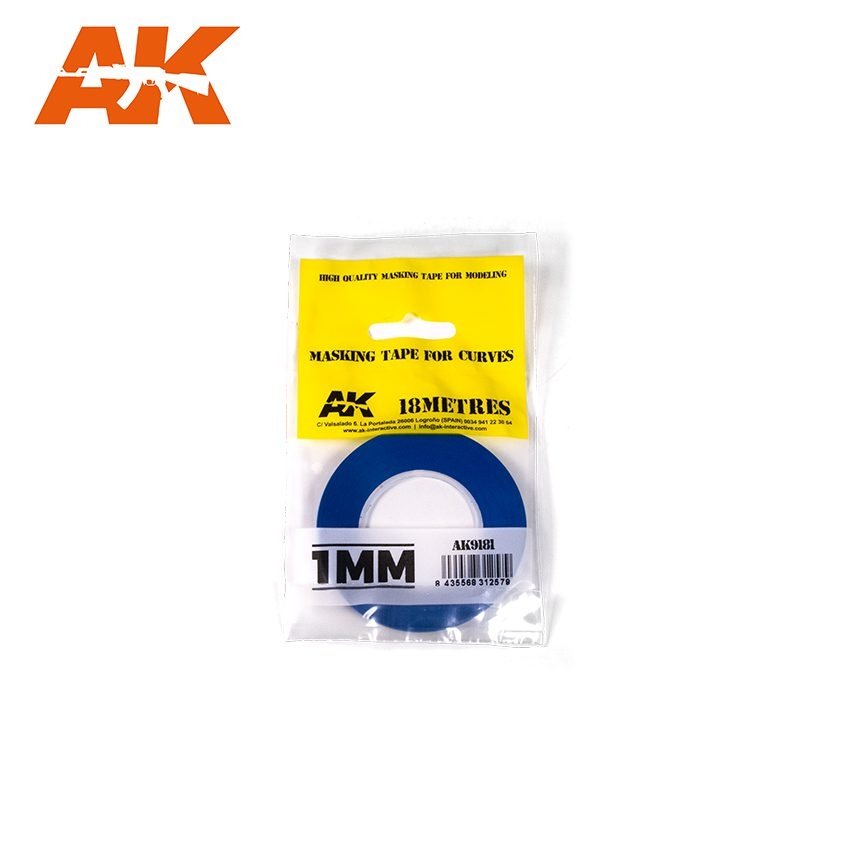 Ruban de masquage AK Interactive AK9181 pour courbes, 1 mm