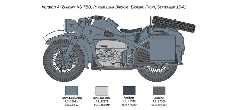 Italeri 7406 ZUNDAPP KS 750 avec side-car 1/9 – immagine 5