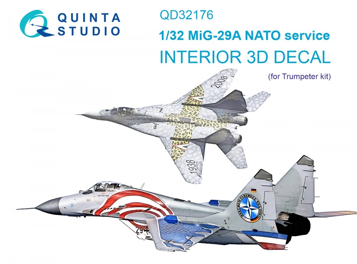 Intérieur imprimé en 3D et coloré sur papier décalcomanie pour MiG-29A de l'OTAN (Trumpeter), par Quinta Studio QD32176, échelle 1/32 