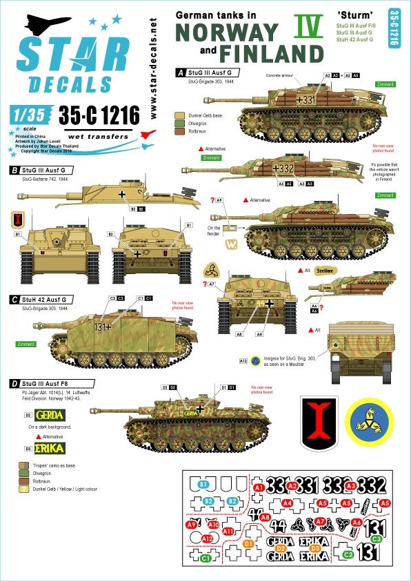 Star Decals 35-C1216 Chars allemands en Norvège et en Finlande # IV 1/35