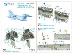 Intérieur imprimé en 3D et coloré pour le F-16D Block 40 de Quinta Studio (outil Kinetic 2022) (petite version) à l&amp;#39;échelle 1/48 – immagine 2