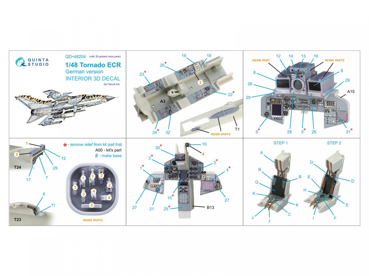Quinta Studio QD+48204 Tornado ECR Allemand Intérieur imprimé en 3D et coloré sur papier décalcomanie (Revell) (avec pièces en résine imprimées en 3D) 1/48 – immagine 2