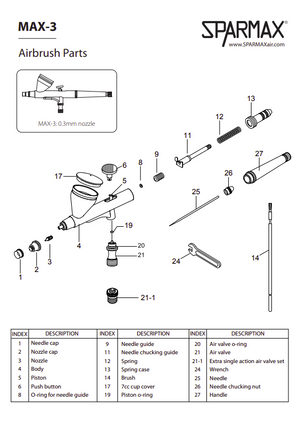 Sparmax MAX-3 Airbrush - Nozzle 0.3 mm – zdjęcie 2