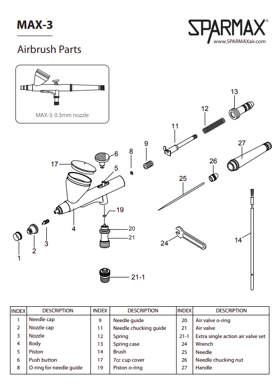 Sparmax MAX-3 Airbrush - Nozzle 0.3 mm – zdjęcie 2