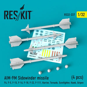 RESKIT RS32-0237 MISSILES AIM-9M SIDEWINDER (4 PIÈCES) 1/32