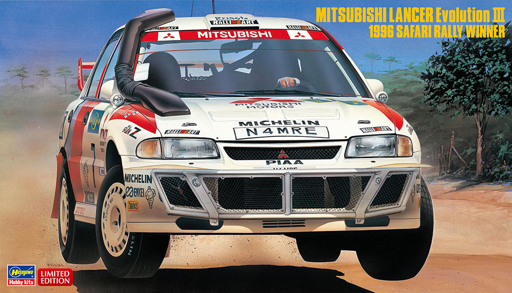 Hasegawa 20742 Mitsubishi Lancer Evolution III 1996, vainqueur du Safari Rally, échelle 1/24