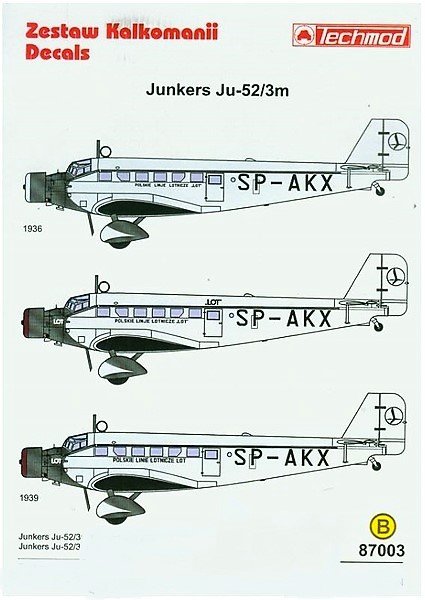 Techmod 87003 Junkers Ju-52 PLL « LOT » (1/87)