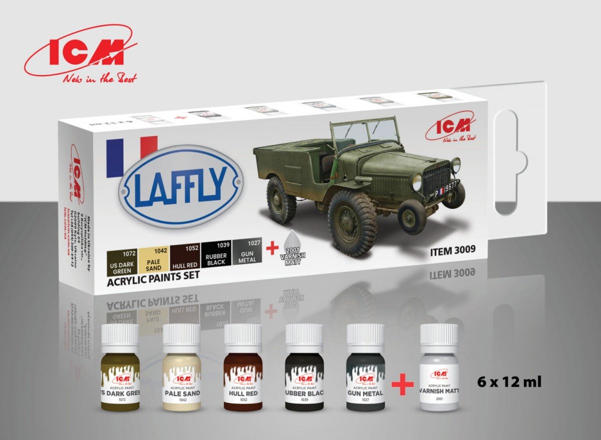 Coffret de peinture acrylique ICM 3009 pour Laffly V15T (6 x 12 ml)