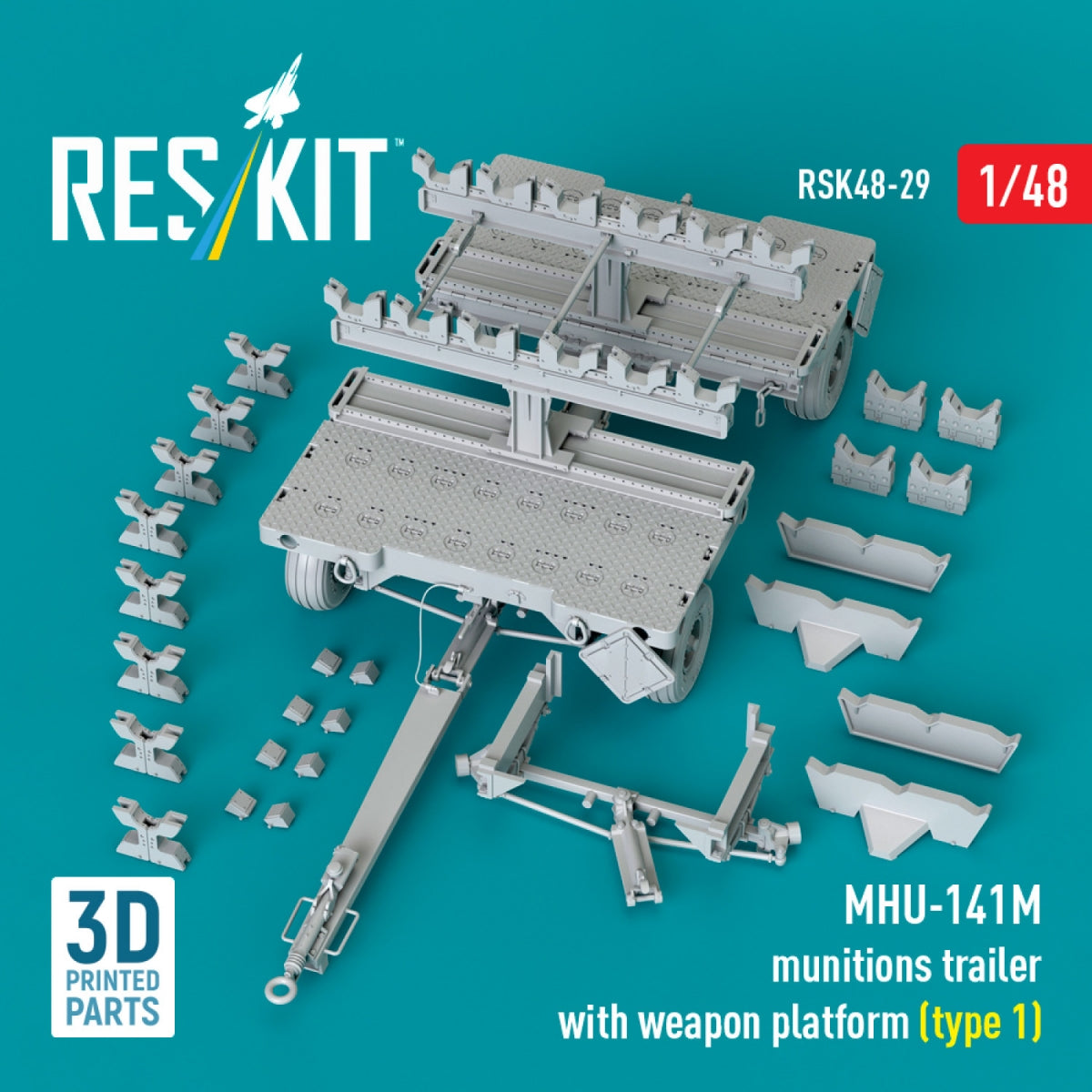 RESKIT RSK48-0029 MHU-141M munitions trailer with weapon platform (type 1) (3D Printed model kit) 1/48