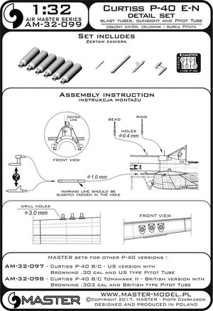 Master AM-32-099 Curtiss P-40 E - N - ensemble de détails - caches MG, viseur et tube pitot (1/32) – Bild 4