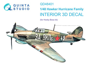 Intérieur imprimé en 3D et coloré sur papier décalcomanie Quinta Studio QD48401 Hawker Hurricane (Hobby Boss) 1/48