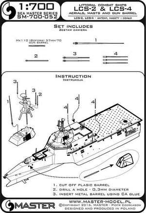 Maquette SM-700-052 Master SM-700-052 de la classe Independence des navires de combat littoral (LCS-2, LCS-4) - antennes, mâts et canon Mk110 (Bofors) de 57 mm/70 au 1/700 – immagine 3
